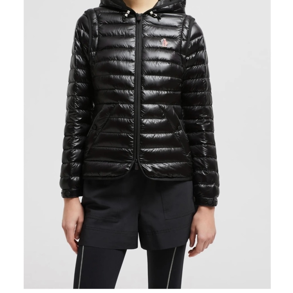 Moncler Women's Shiny Black Hooded Puffer Jacket